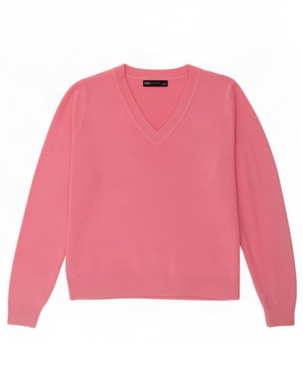 Marks & Spencer Dame V-hals sweater UK 10 Small Pink Acryl