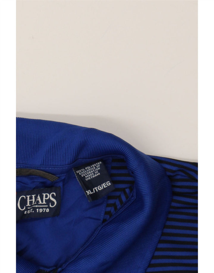 CHAPS Mens Polo Shirt XL Navy Blue Striped Polyester Vintage Chaps and Second-Hand Chaps from Messina Hembry 