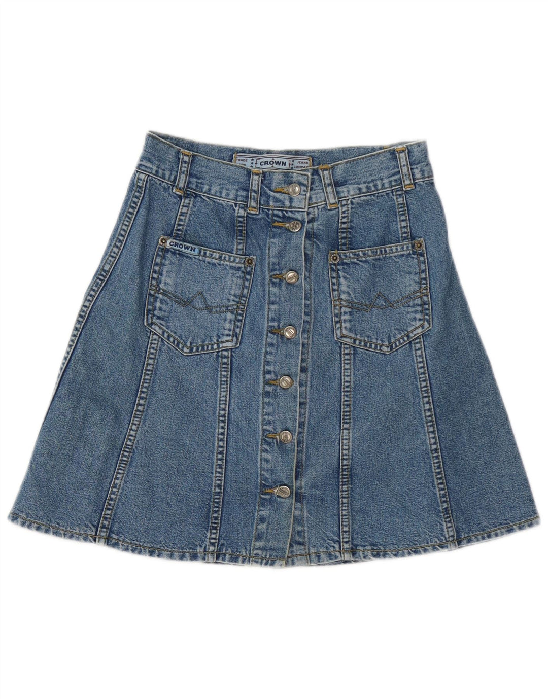 Crown Damen Jeansrock W27 Small Blau Baumwolle