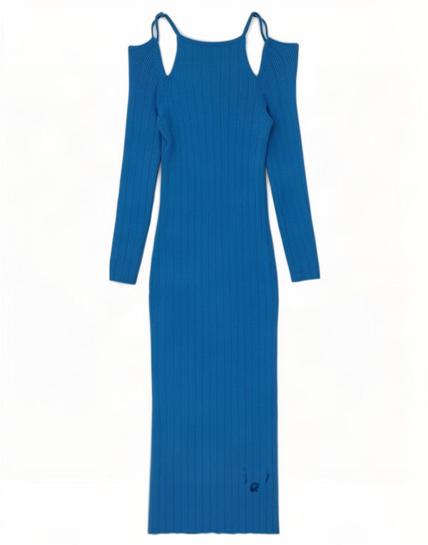 Zara Womens Long Sleeve Maxi Dress UK 12 Medium Blue Viscose
