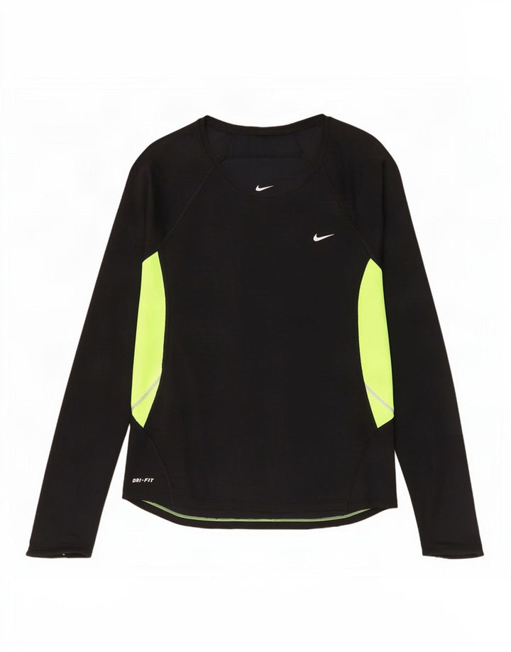 Top Nike Dri Fit da donna a maniche lunghe UK 14 Medium Black Colourblock