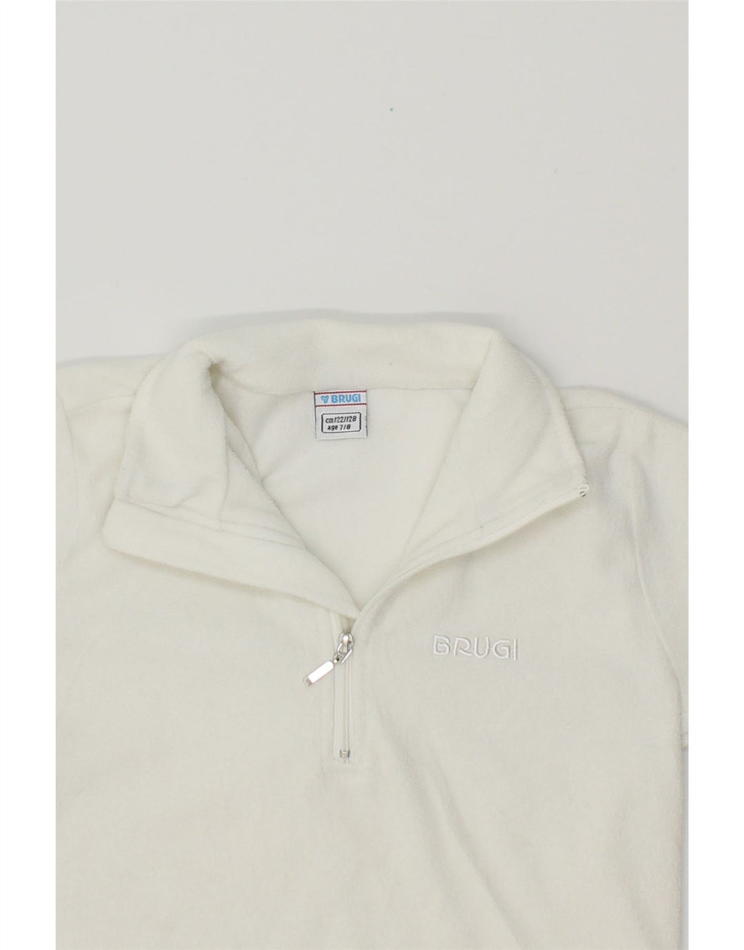 BRUGI Boys Zip Neck Fleece Jumper 7-8 Years White Vintage Brugi and Second-Hand Brugi from Messina Hembry 