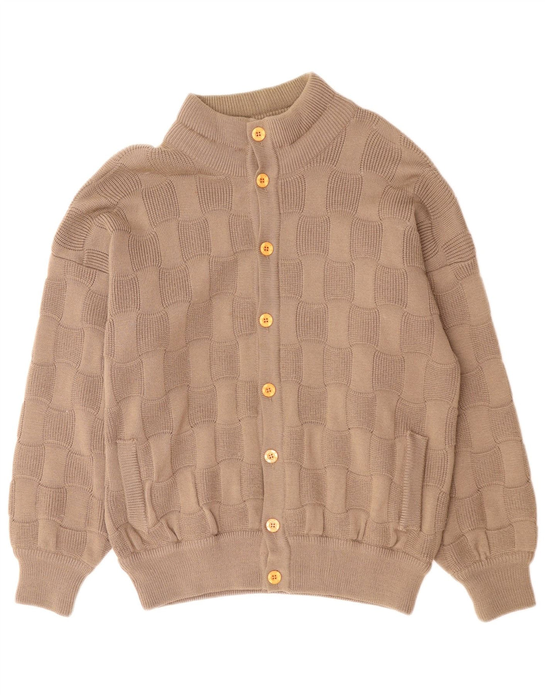Vintage Mens Cardigan Sweater Large Beige Geometric Polyacrylic