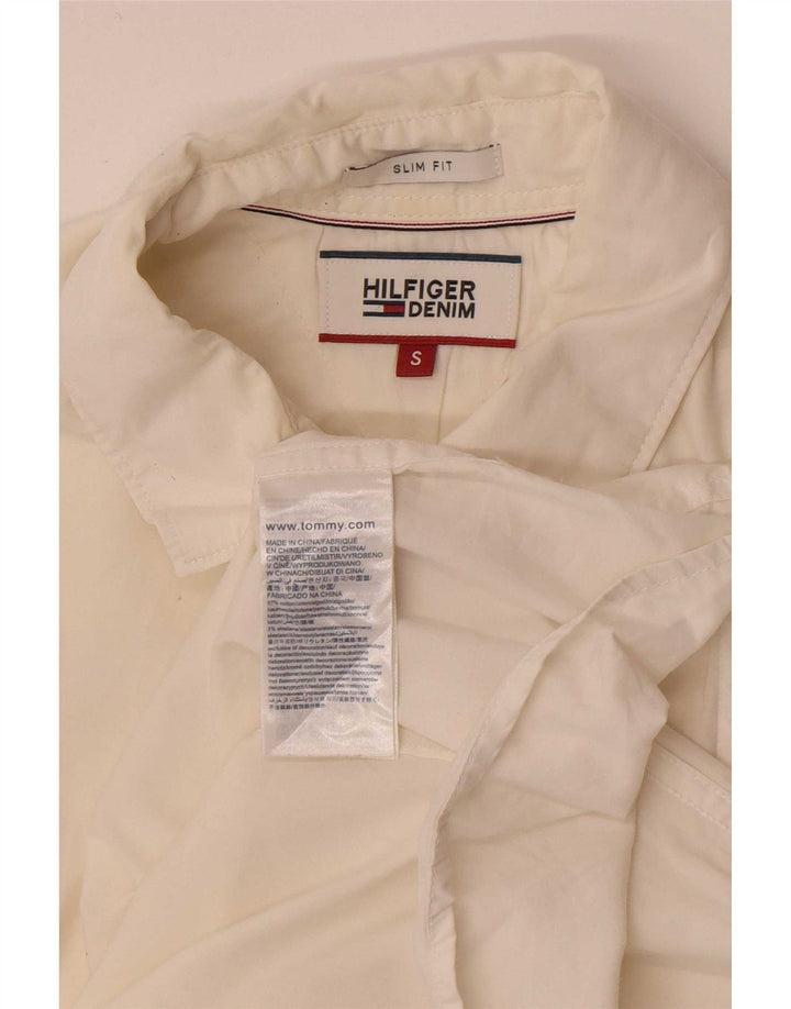 Tommy Hilfiger Mens Slim Fit Shirt Small Off White Cotton