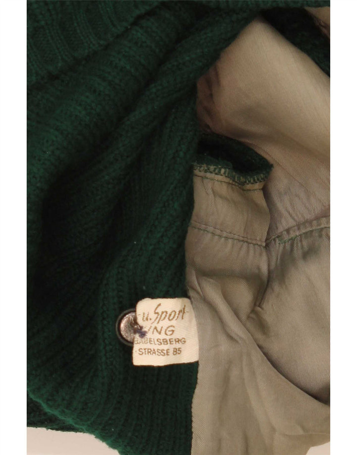 Vintage Mens Leather Cardigan Sweater EU 50 Medium Green