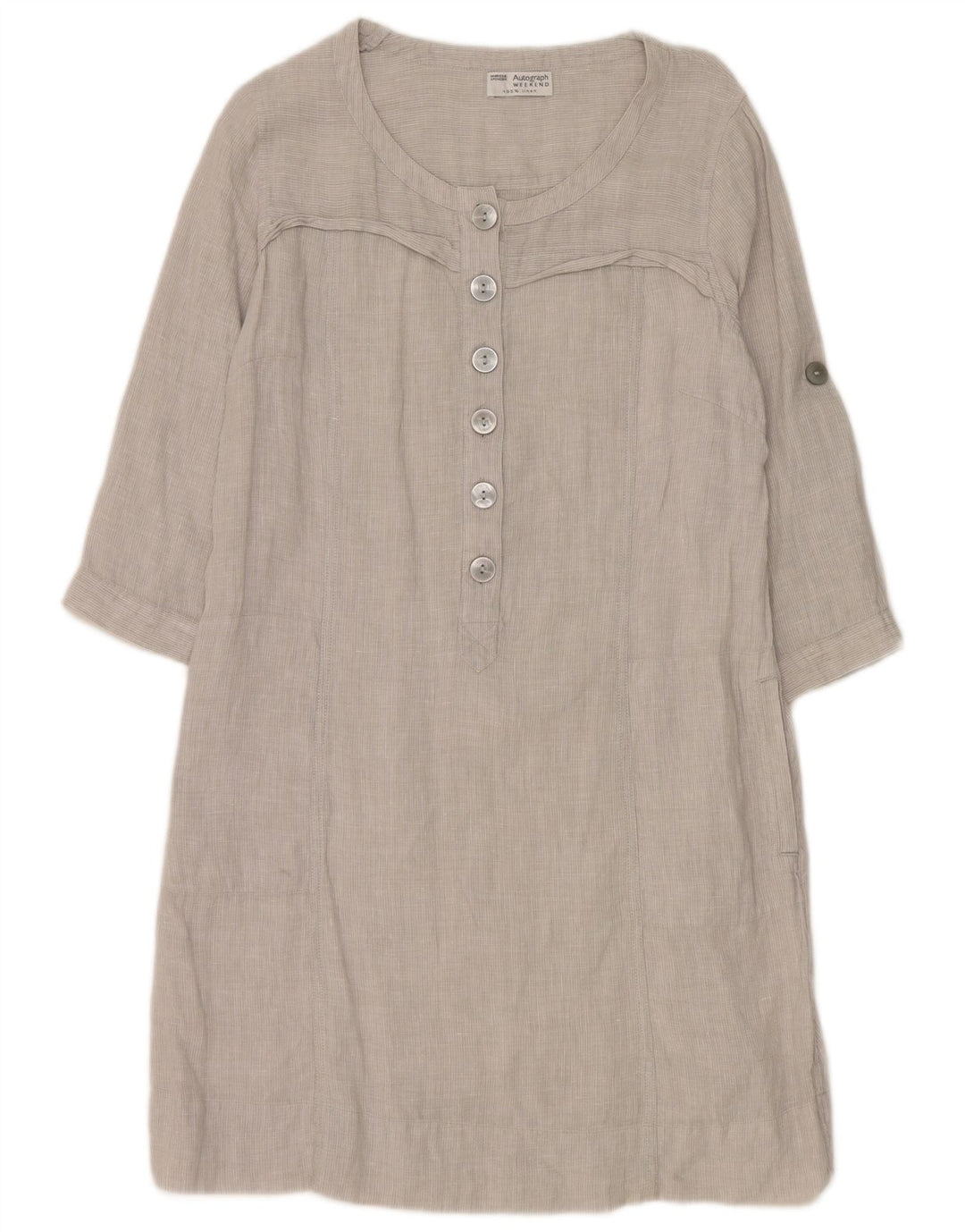 Marks & Spencer Womens 3/4 Sleeve Shift Dress UK 14 Large Grey Linen