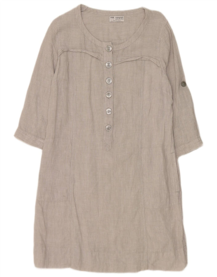 Marks & Spencer Womens 3/4 Sleeve Shift Dress UK 14 Large Grey Linen