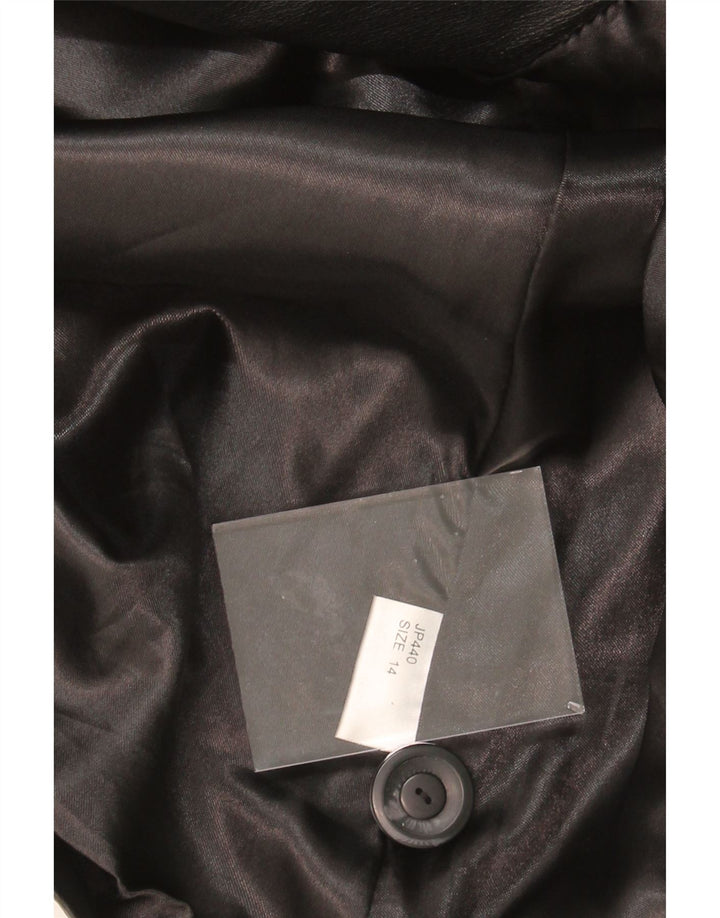 VINTAGE Womens Leather Coat UK 14 Large Black Argyle/Diamond Leather