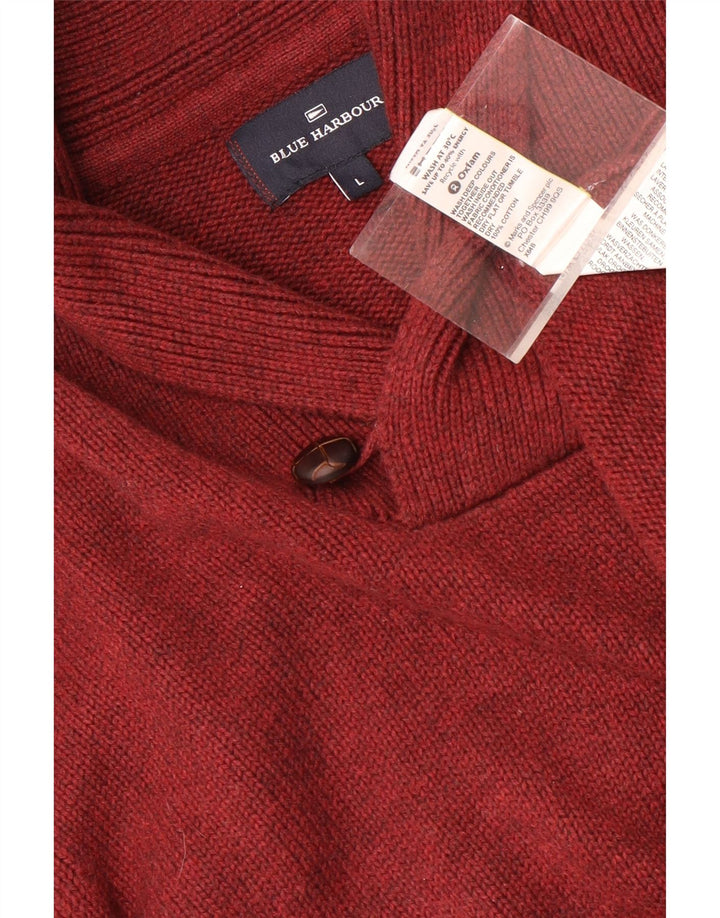 Marks & Spencer Mens Blue Harbour Shawl Neck Jumper Sweater Large Red