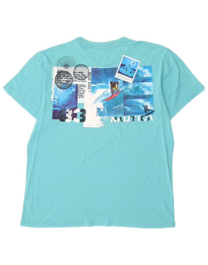 Nautica Mens Graphic T-Shirt Top Medium Turquoise Cotton