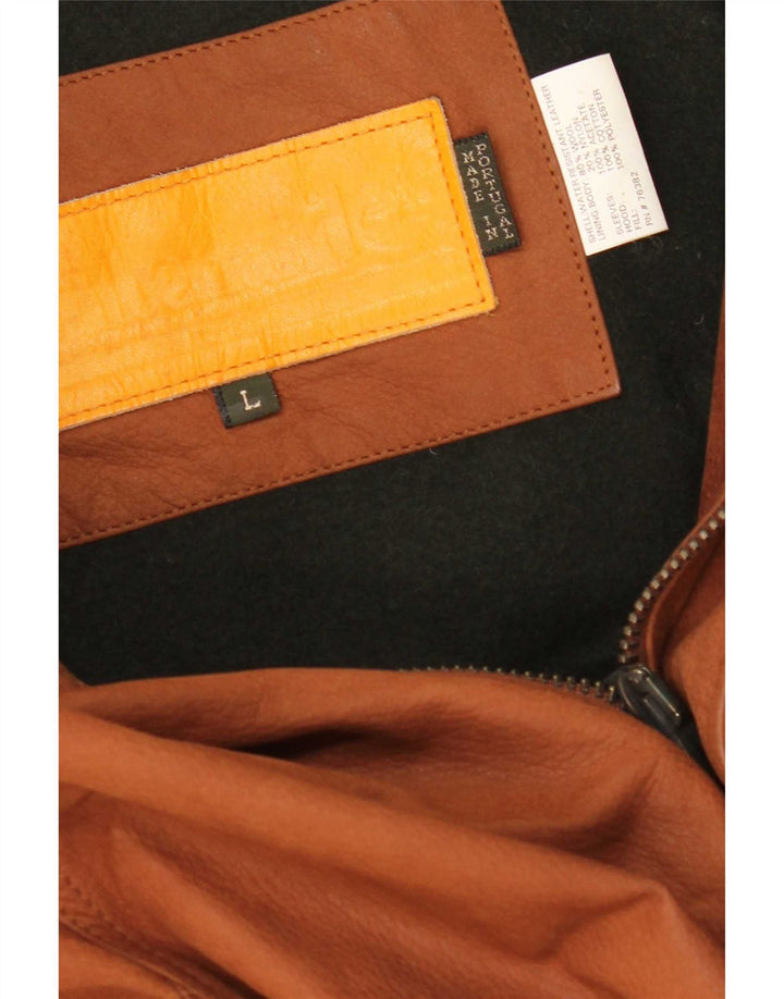 Timberland Mens Hooded Leather Jacket UK 40 Large Brown