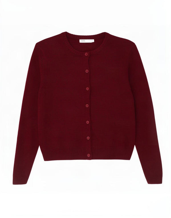 Zara Womens Cardigan Sweater UK 18 XL Burgundy Wool