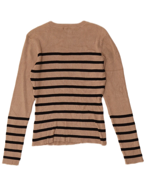Maglione maglione con scollo a barca da donna Oasis UK 8 Small Beige a righe in viscosa