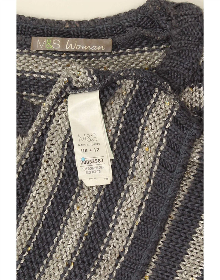 Marks & Spencer Womens Boat Neck Jumper Sweater UK 12 Medium Grey Striped