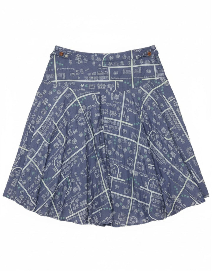 White Stuff Damen grafischer A-Linien-Rock UK 12 Medium W30 Blaue Baumwolle
