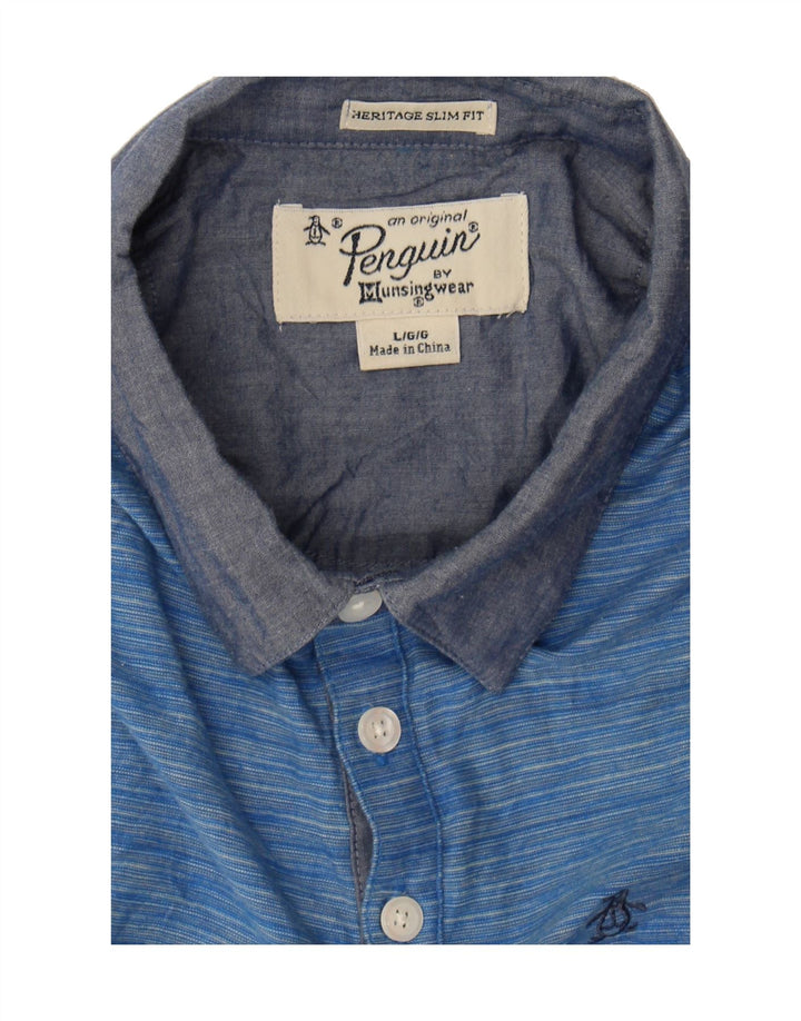 PENGUIN Mens Heritage Slim Fit Polo Shirt Large Blue Vintage Penguin and Second-Hand Penguin from Messina Hembry 