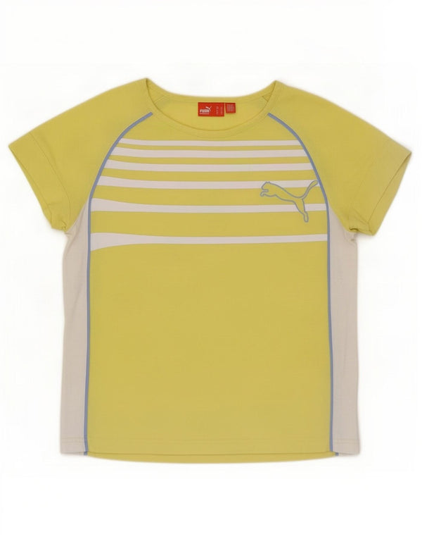 Puma Womens T-Shirt Top UK 12 Medium Yellow Striped