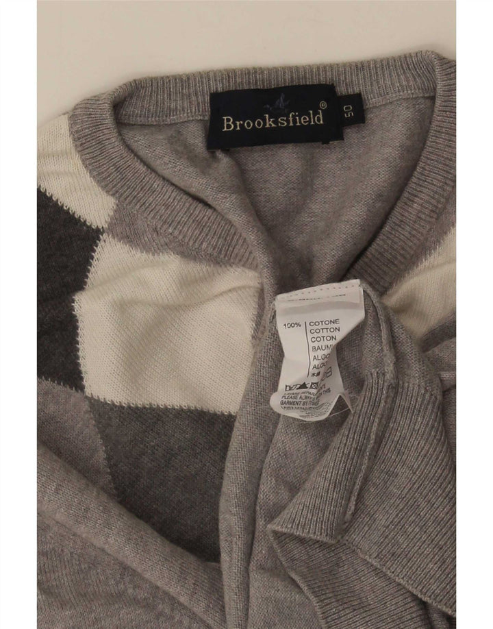 Męski sweter Brooksfield z dekoltem w szpic IT 50 Średni szary Argyle/Diament
