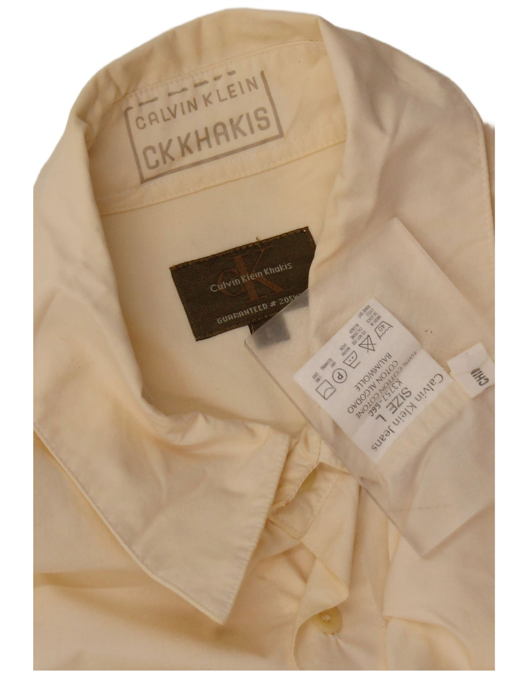 CALVIN KLEIN Mens Shirt Large Yellow Cotton