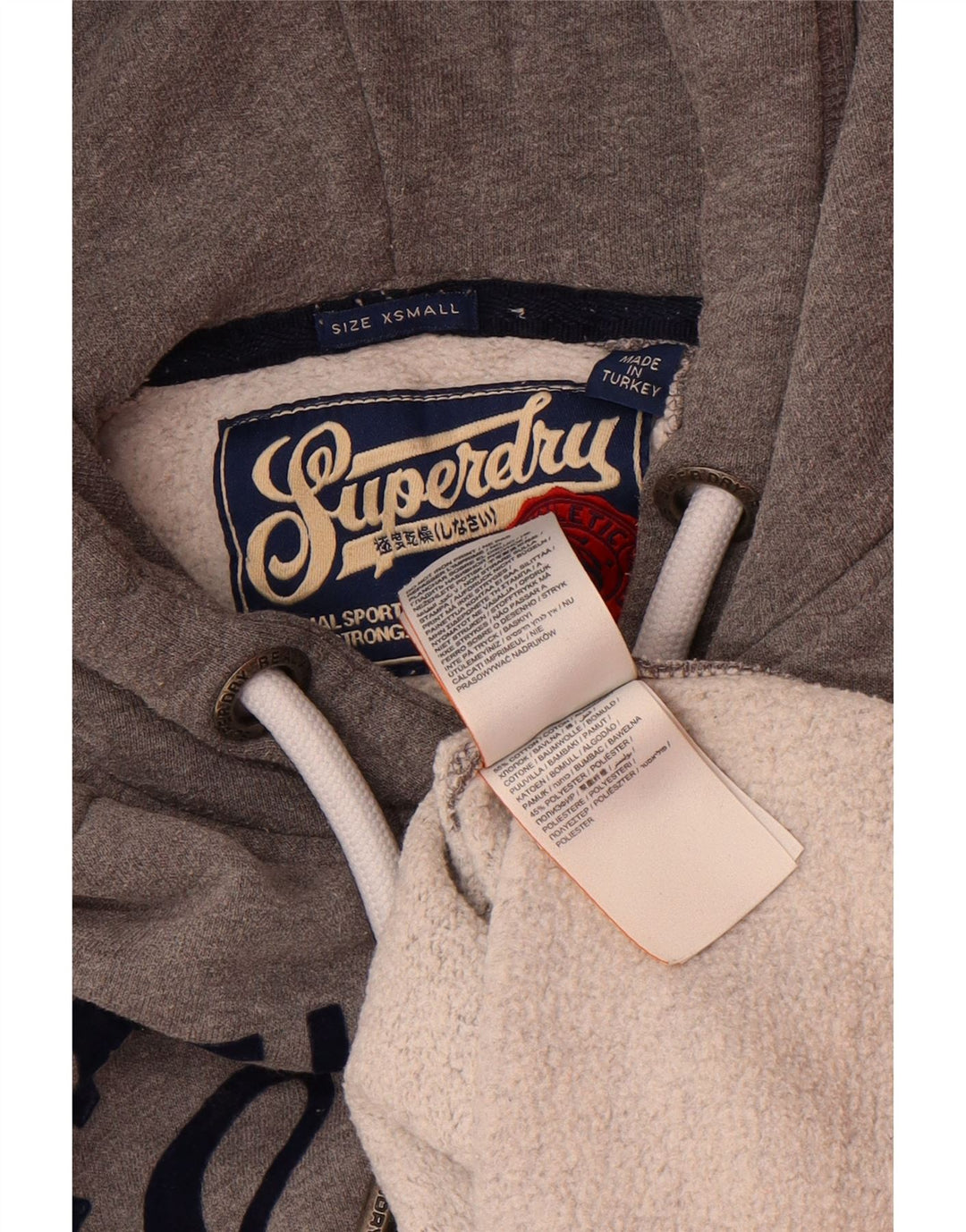 SUPERDRY moletom com capuz masculino gráfico XS algodão cinza