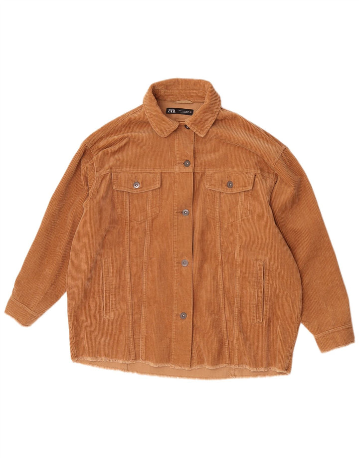 Zara Damen Übergroße Cordjacke UK 10 Small Braune Baumwolle