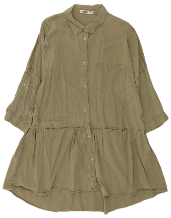 Zara Womens 3/4 Sleeve Batwing Shirt Dress UK 18 XL Khaki