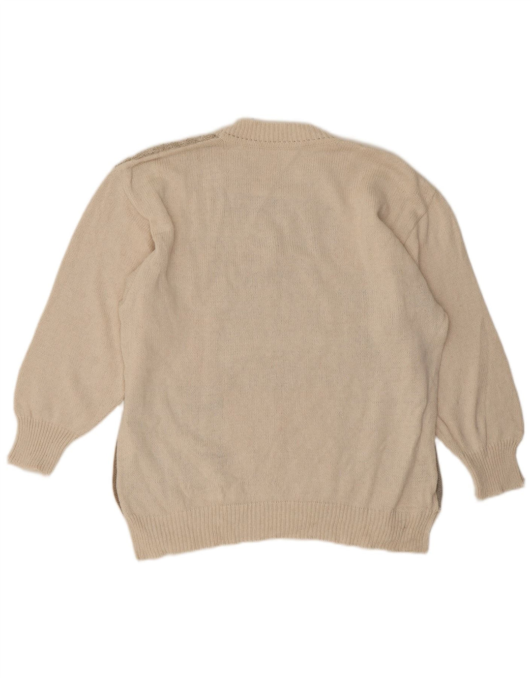 Suéter feminino vintage com gola redonda UE 42 patchwork bege grande