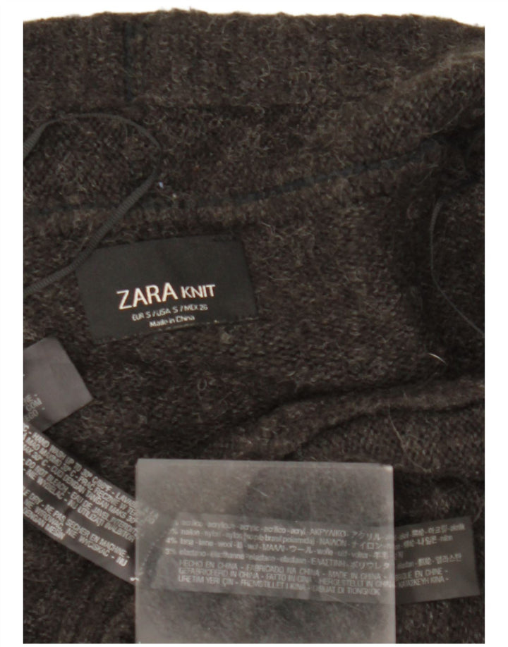 ZARA Womens Oversized 3/4 Sleeve Open Cardigan Sweater UK 10 Small Grey
