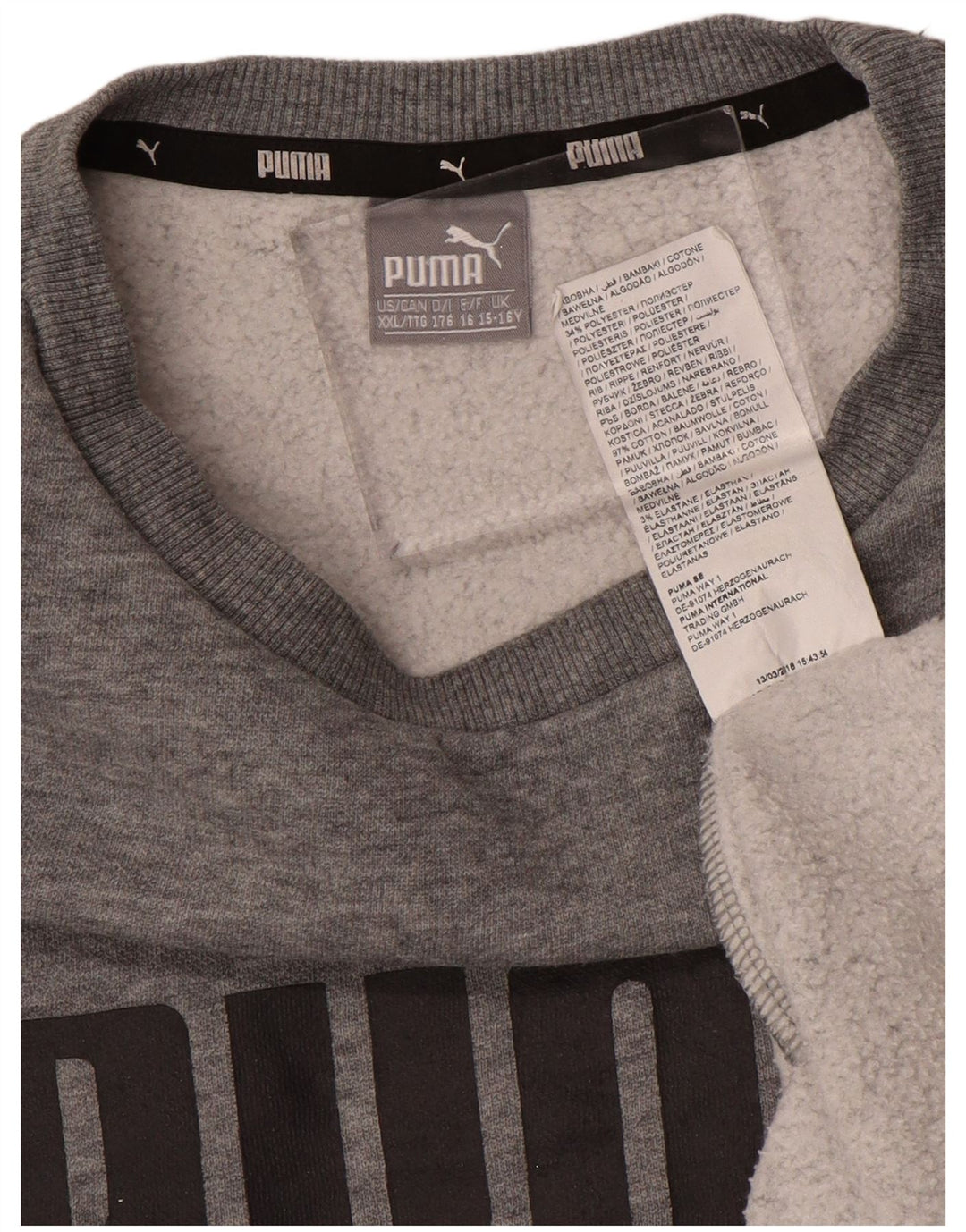 PUMA Boys Graphic Sweatshirt Jumper 15-16 Years Grey Cotton