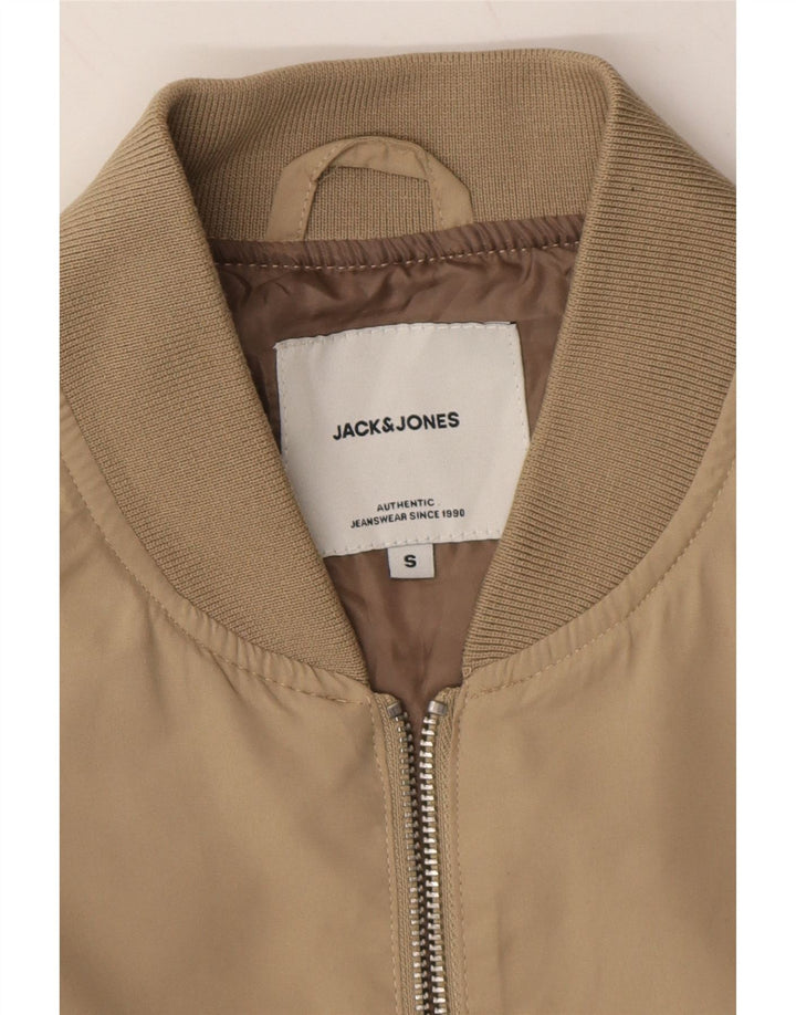 JACK & JONES Mens Bomber Jacket UK 36 Small Beige Polyester Vintage Jack & Jones and Second-Hand Jack & Jones from Messina Hembry 