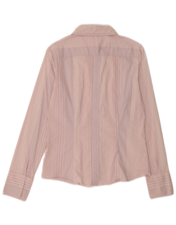Camisa Benetton Mujer ES 44 Grande Algodón A Rayas Rosa