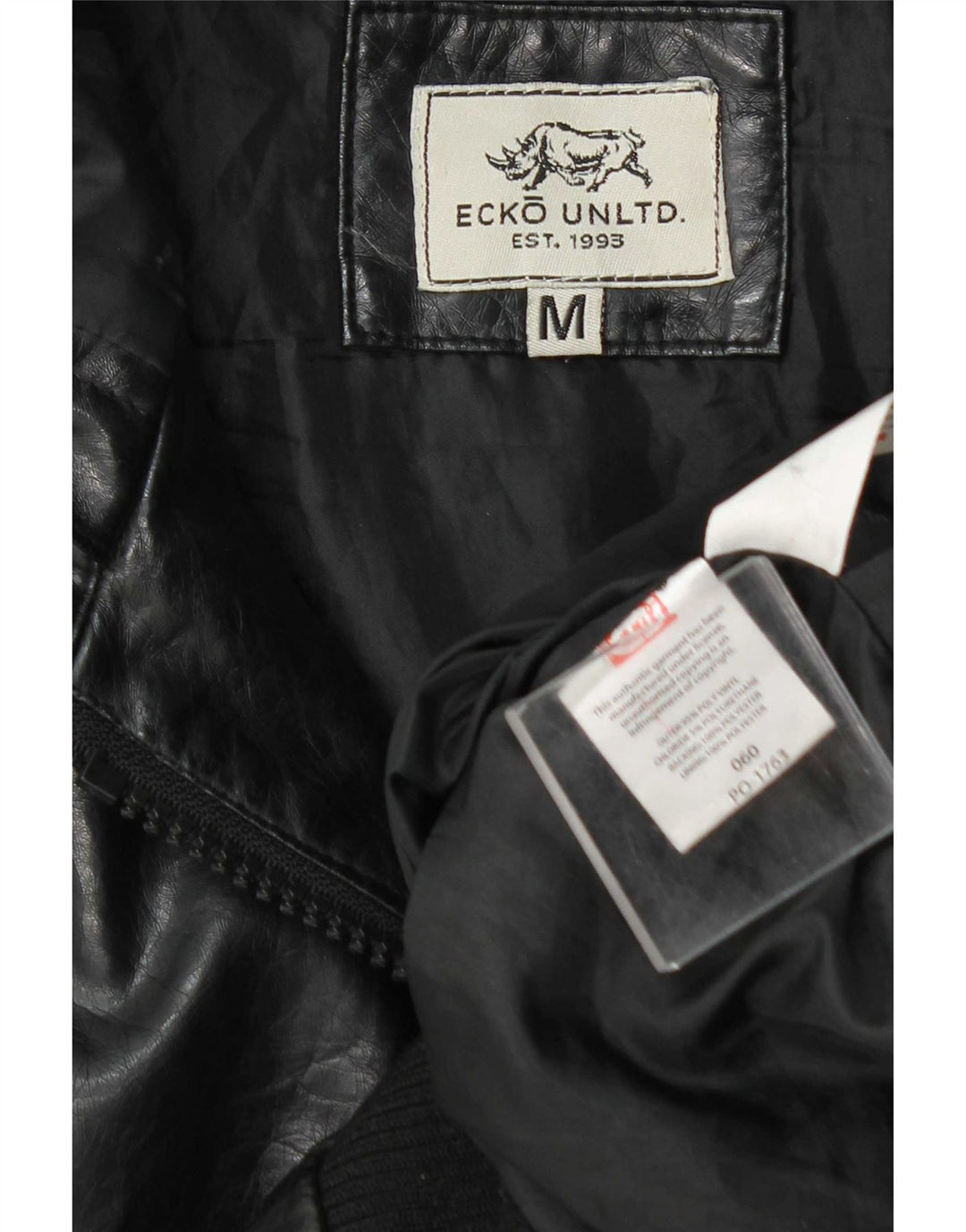 Ecko Unltd Herre Hooded Faux Leather Bomber Jacket UK 38 Medium Black