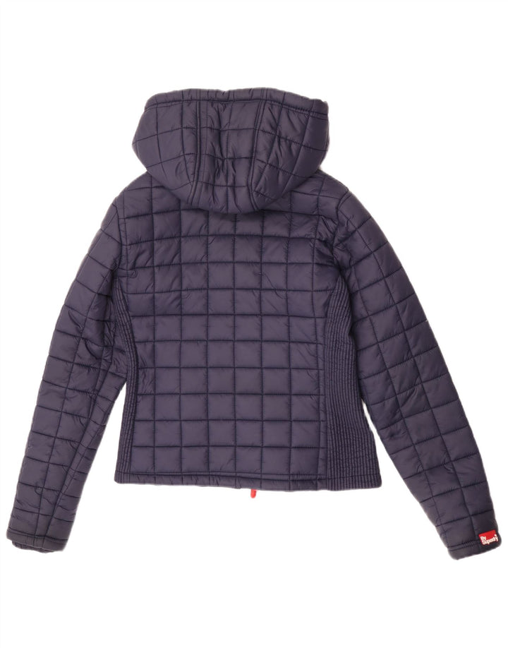 Superdry Womens Hooded Padded Jacket UK 12 Medium Navy Blue Nylon