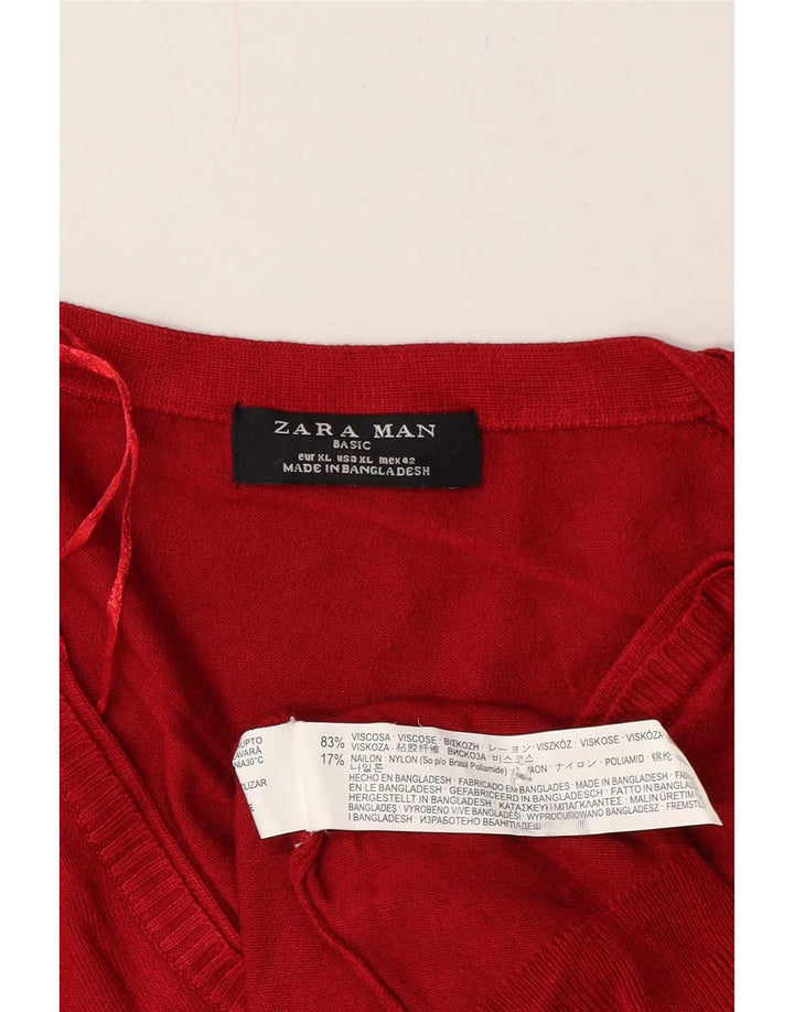 Zara Pull Col V Homme XL Rouge Viscose