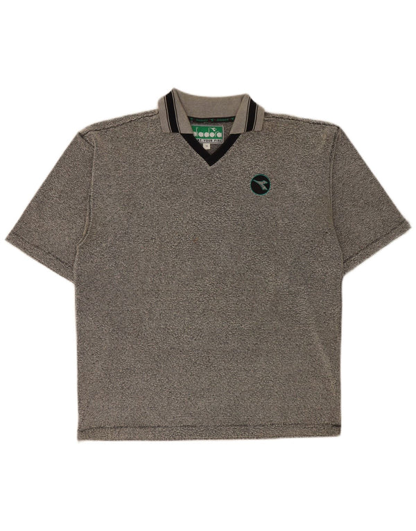Diadora Mens Polo Shirt Medium Grey Striped Polyester