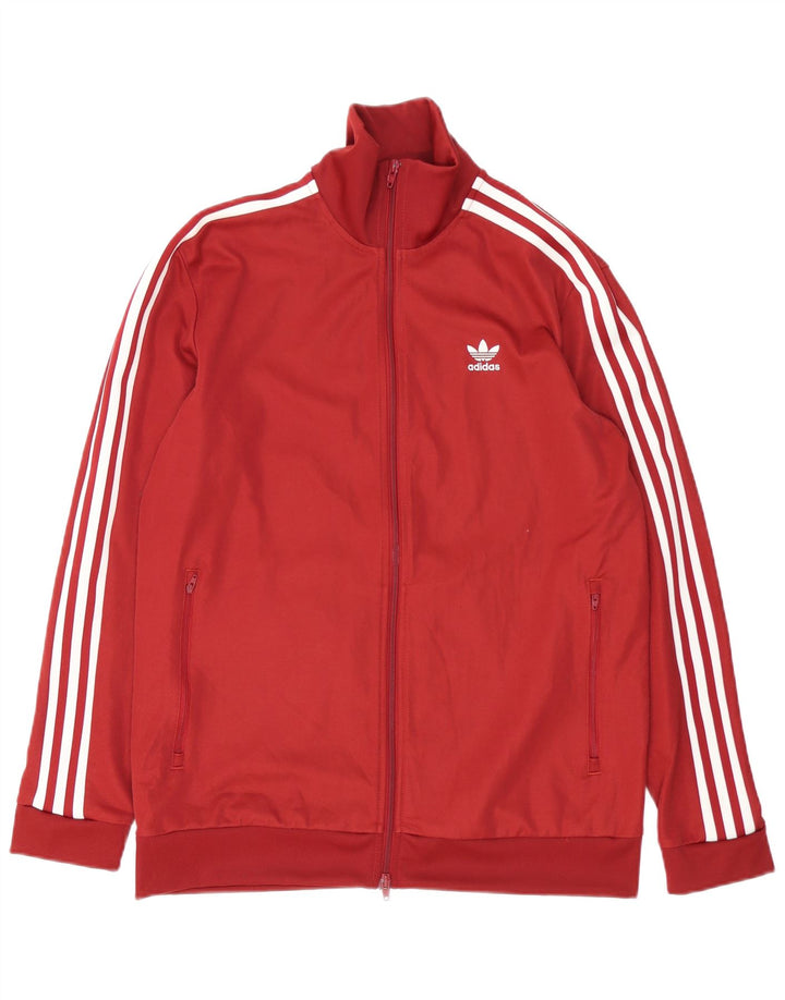 Adidas Mens Tracksuit Top Jacket Large Burgundy Polyester