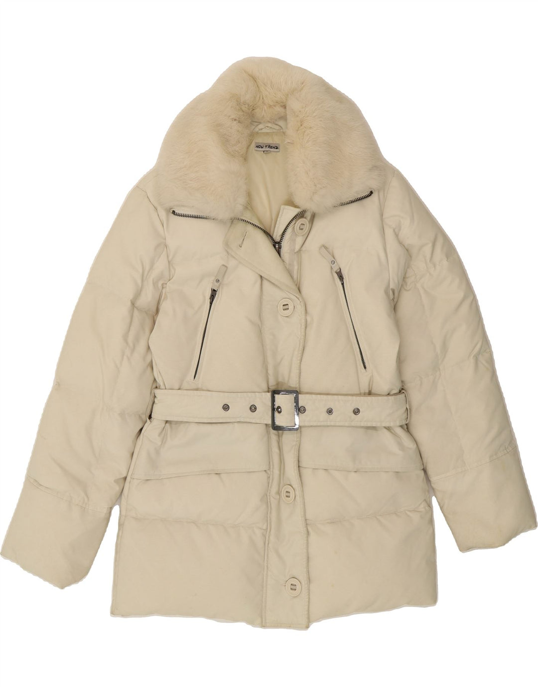 VINTAGE Womens Padded Jacket UK 14 Medium Beige Nylon Vintage Vintage and Second-Hand Vintage from Messina Hembry 