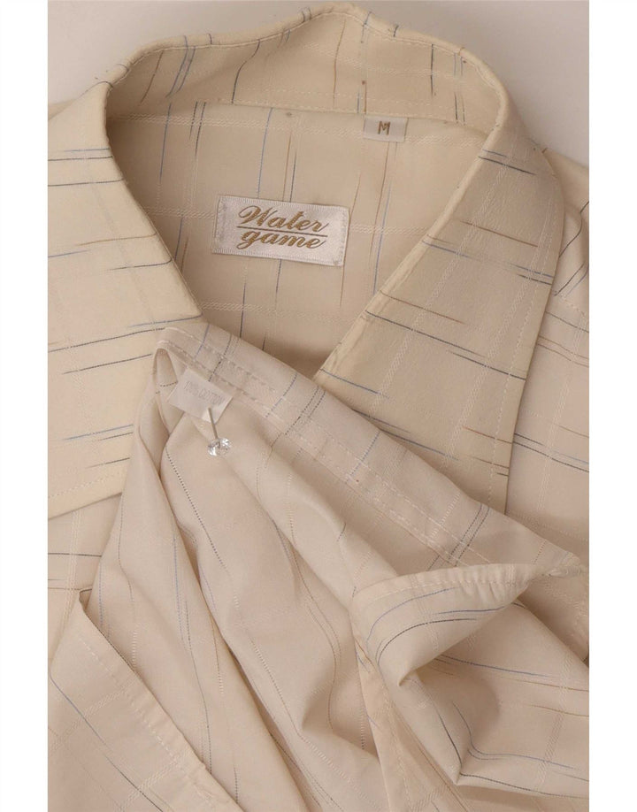 Camisa masculina vintage de algodão listrado branco médio