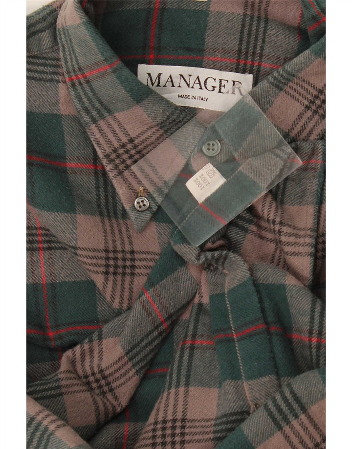 Vintage Mens Flannel Shirt Large Green Check Cotton