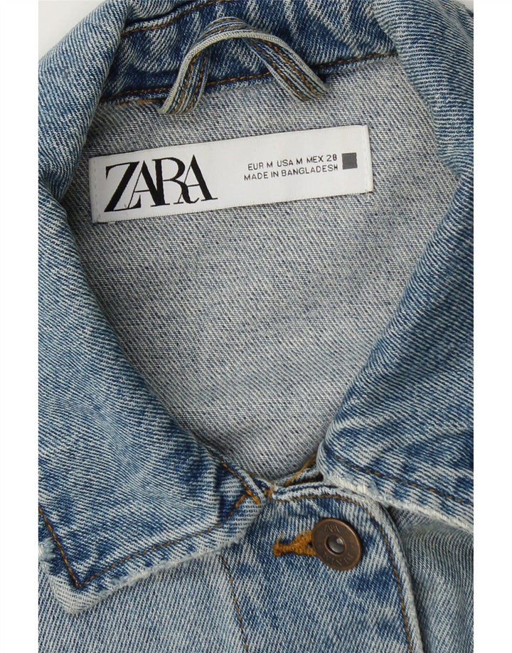 Zara Womens Distressed Denim Jacket UK 14 Medium Blue