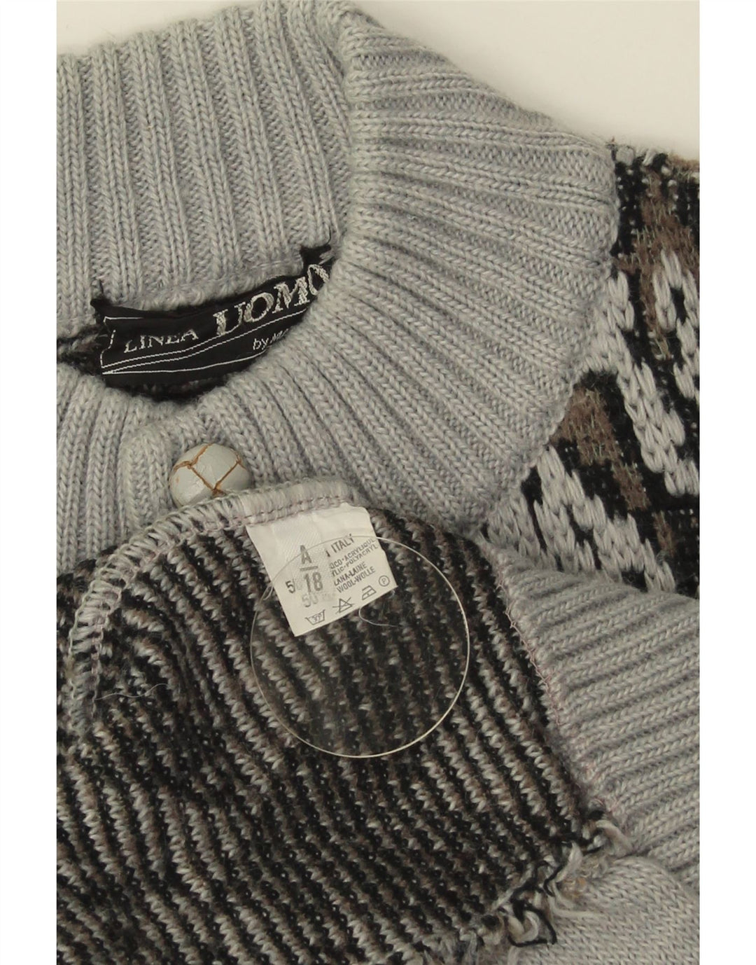 LINEA Mens Cardigan Sweater Large Grey Geometric Acrylic
