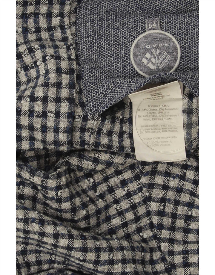 Fradi Mens 2 Button Blazer Jacket IT 54 2XL Navy Blue Gingham Cotton