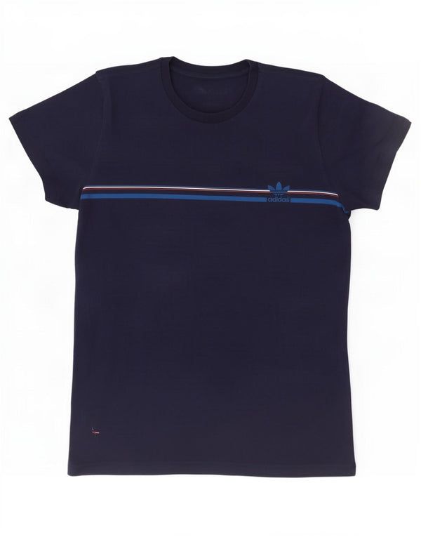 Adidas Mens T-Shirt Top Large Navy Blue Striped