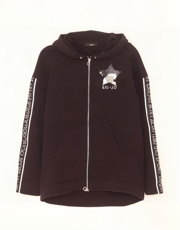Liu Jo Womens Graphic Oversized Zip Hoodie Sweater UK 6 XS Schwarz Polyamid