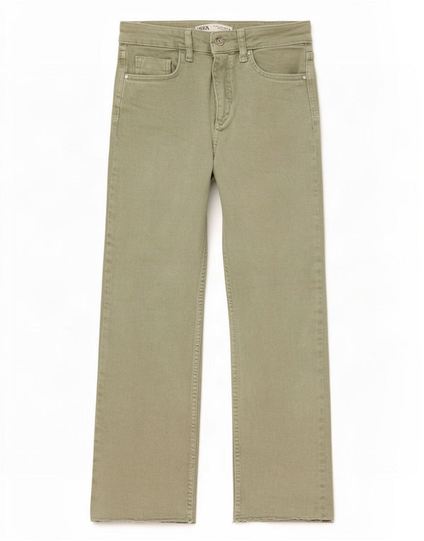 Zara Dame Crop Bootcut Jeans EU 42 Large W32 L25 Grøn Bomuld