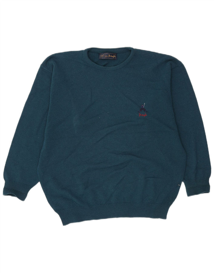 Pringle Mens Crew Neck Jumper Sweater Medium Green Virgin Wool