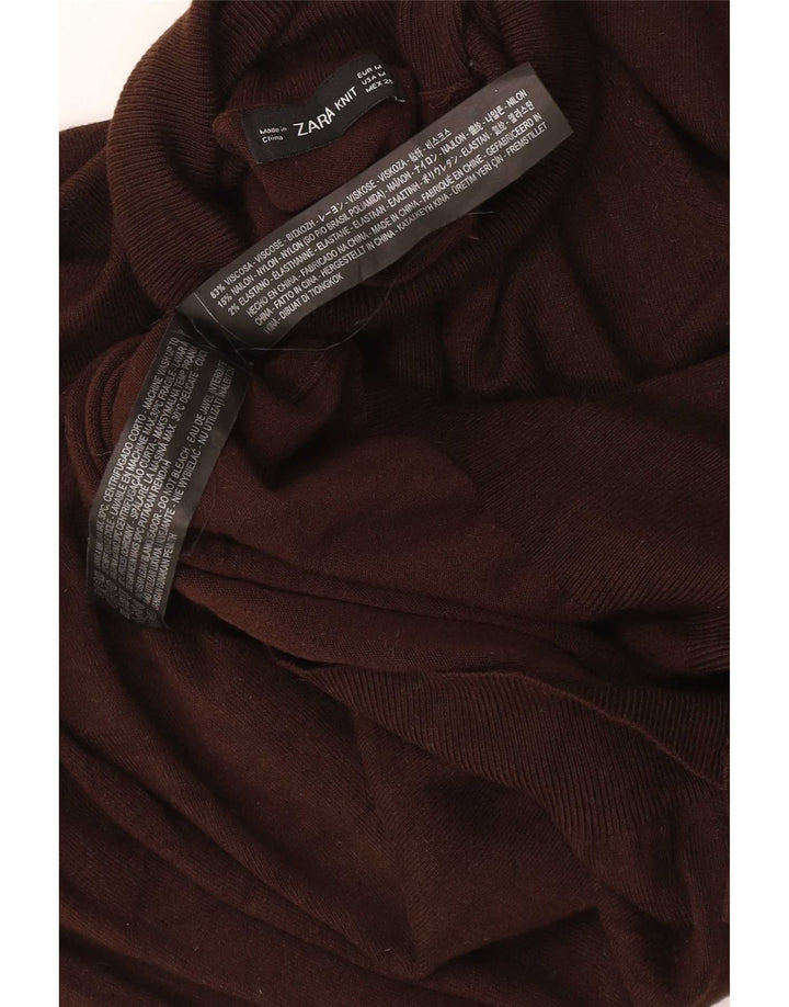 Zara Womens Roll Neck Jumper Sweater UK 12 Medium Brown Viscose