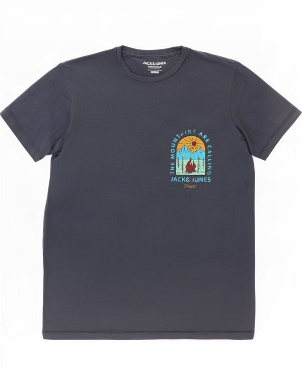 Jack & Jones Mens Regular Fit Graphic T-Shirt Top Medium Navy Blue Cotton