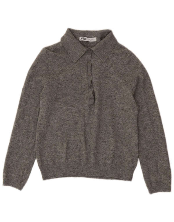 Zara Damen-Pullover mit Rollkragen, UK 18, XL, grau gefleckte Wolle
