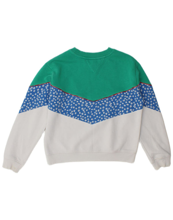 Tommy Hilfiger Girls Sweatshirt Jumper 12-13 Years Green Colourblock Cotton